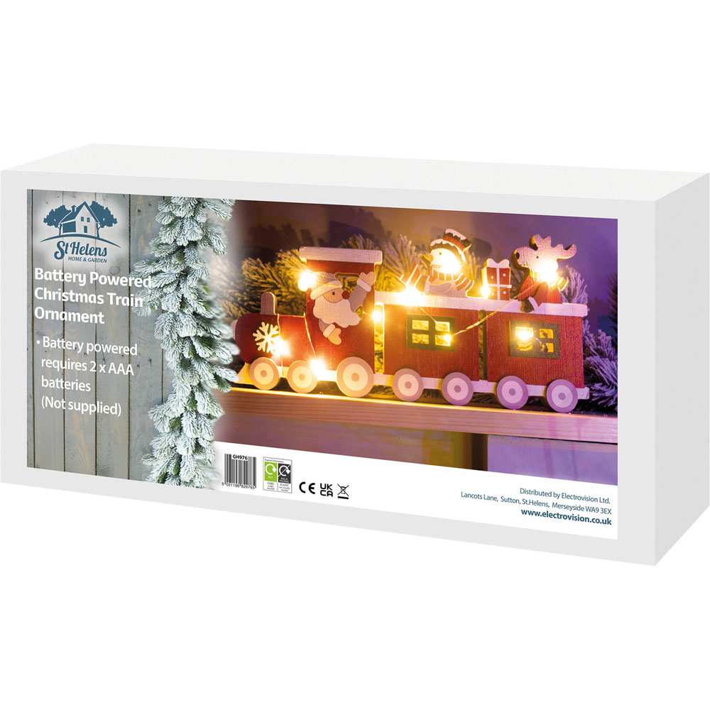 St Helens LED Red Wooden Festive Ornamental Train Image 8
