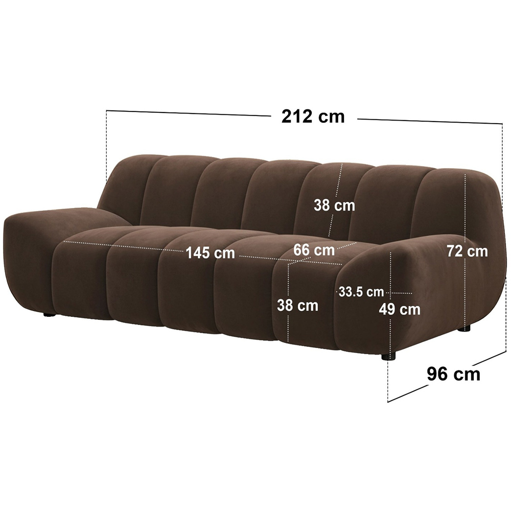 SOLACE+CO Macy Brown Velvet Large 3 Seater Sofa Image 7