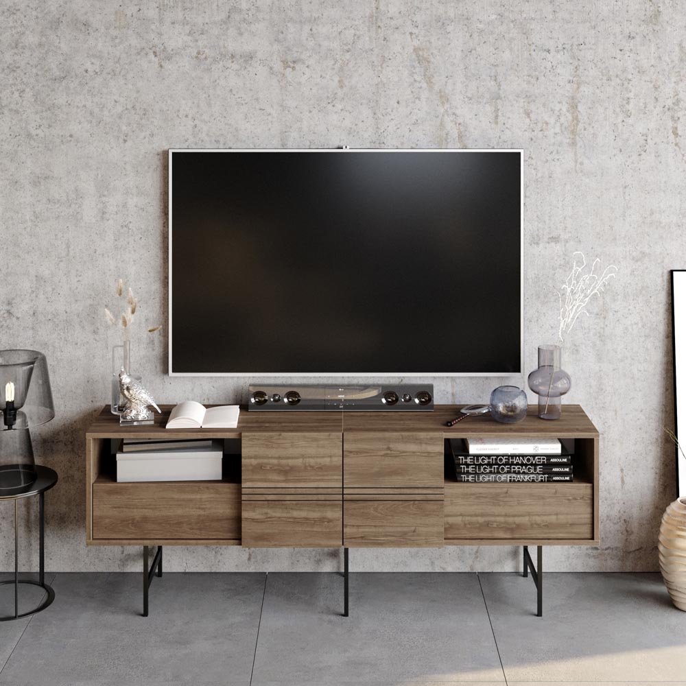 Decorotika Derin Walnut and Black TV Unit Image 4