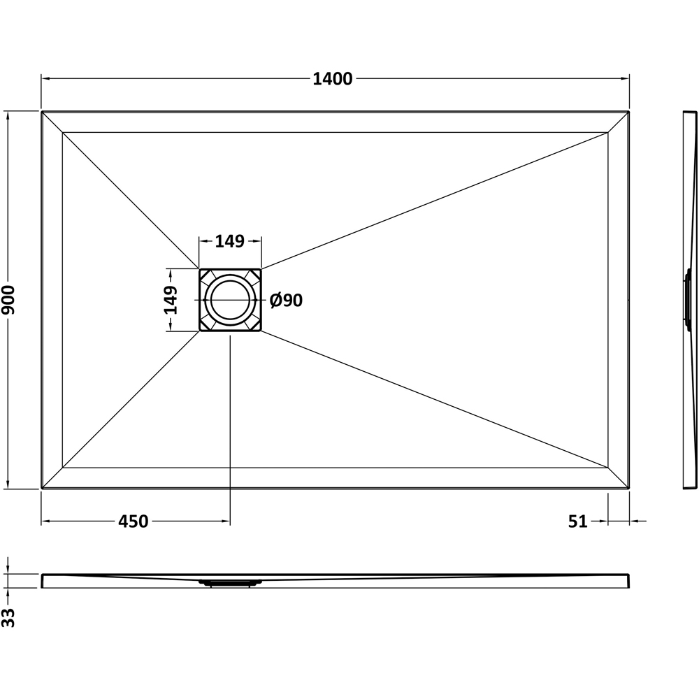 nuie Slate White Rectangular Shower Tray 1400 x 900mm Image 2