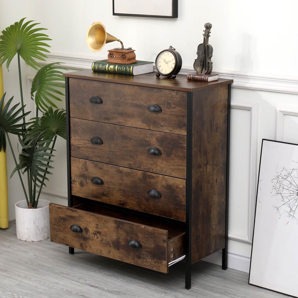FurnitureHMD 4 Drawer Brown and Black Industrial Wooden Chest of Drawers Image 8