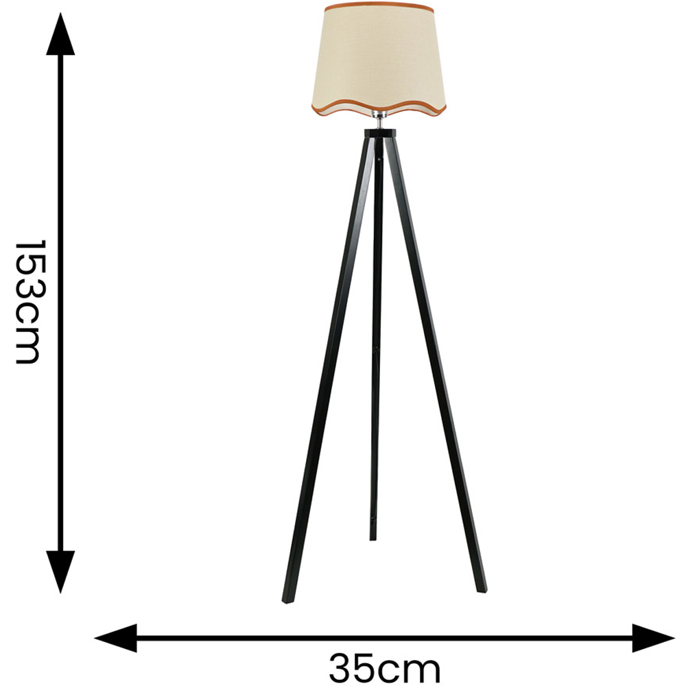 ValueLights Barbro Rust Trim Scallop Shade Black Tripod Floor Lamp and Bulb Image 4