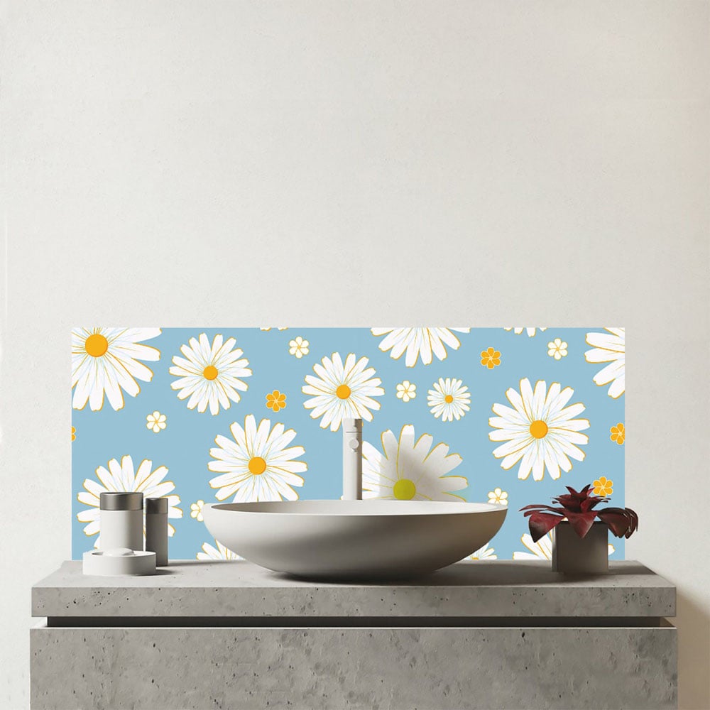 Warren Reed Designer Summer Daisy Pattern Glass Bathroom Splashback 25 x 60cm Image 1