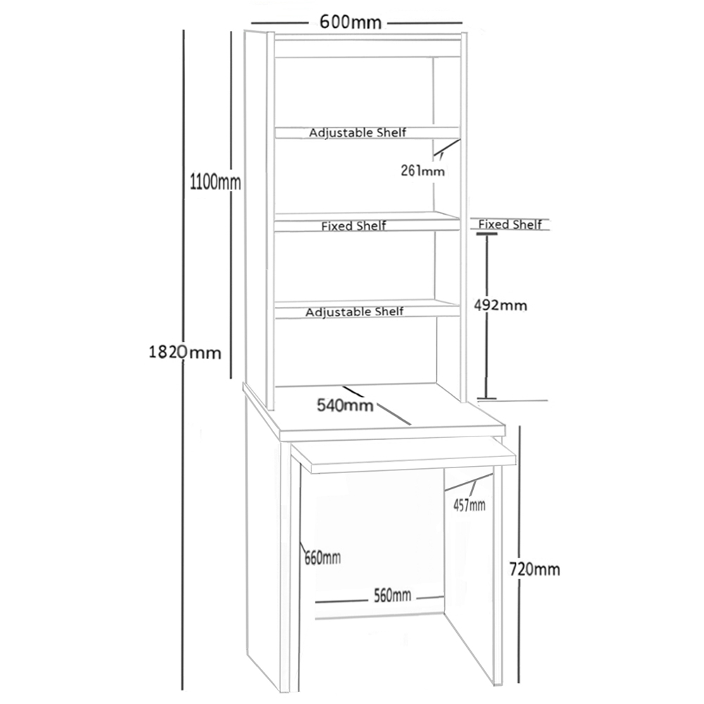 R White Cabinets 4 Shelf Small Laptop Desk with Keyboard Tray and Hutch Brown Image 5