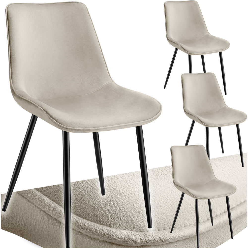 tectake Monroe Set of 4 Cream Velvet Padded Dining Chair Image 2