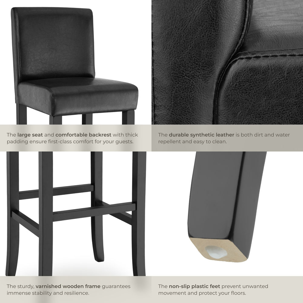 Tectake Black Leather Padded Bar Stool Set of 2 Image 5