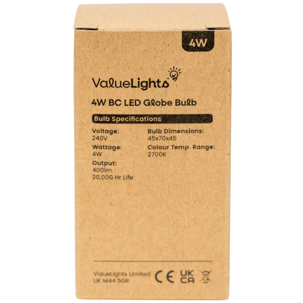 ValueLights 5 Pack B22 LED 4W 2700K Warm White Globe Light Bulbs Image 3