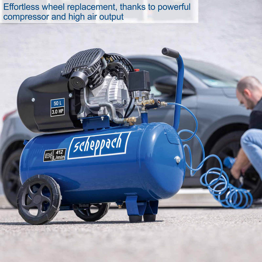Scheppach HC53DC 3.0HP 10 Bar 50L Tank Double Cylinder Air Compressor 2200W Image 2