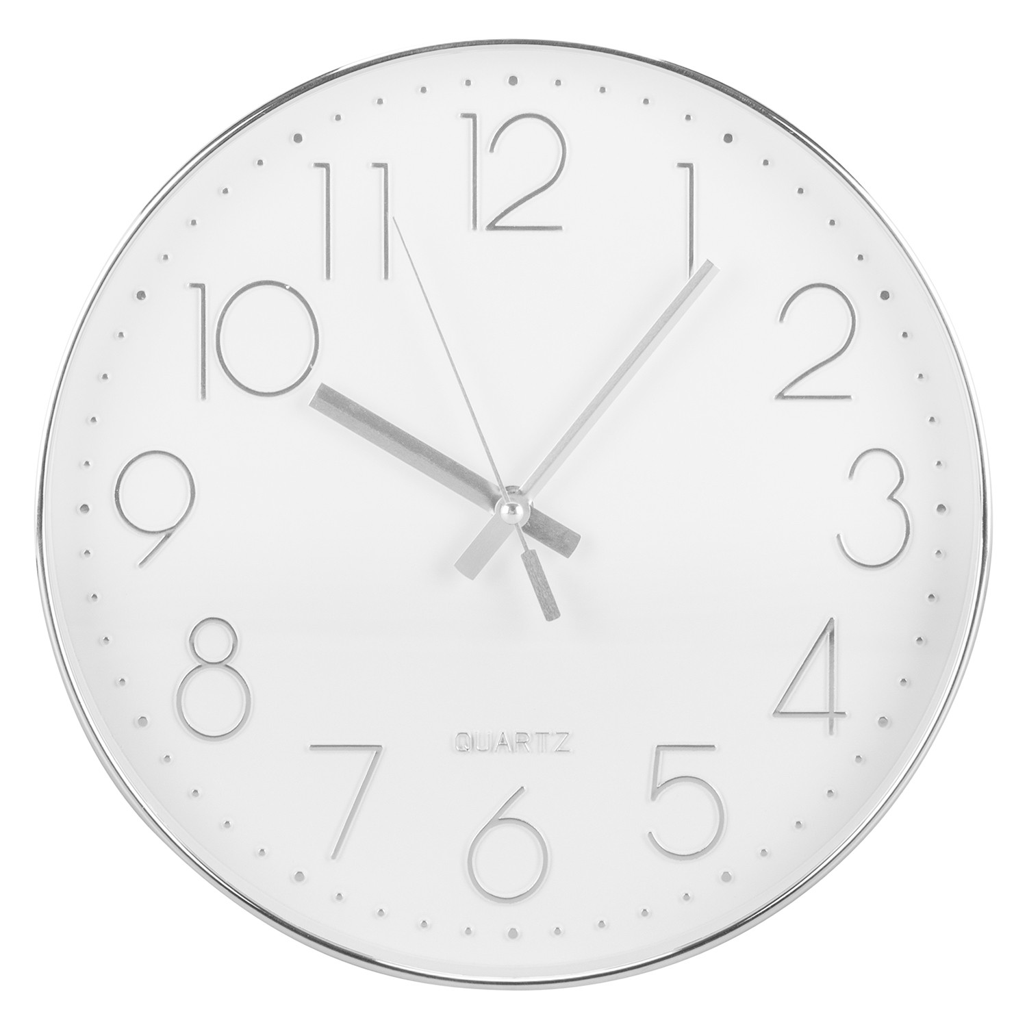Silver Numbers Round Wall Clock 30cm Image