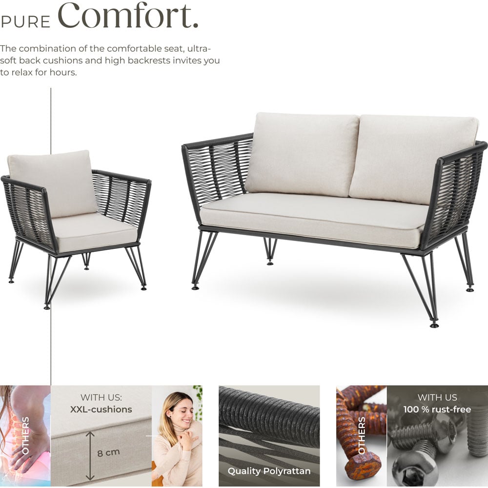 tectake Sundo 4 Seater Polyrattan Garden Sofa Set with Cushion Image 3