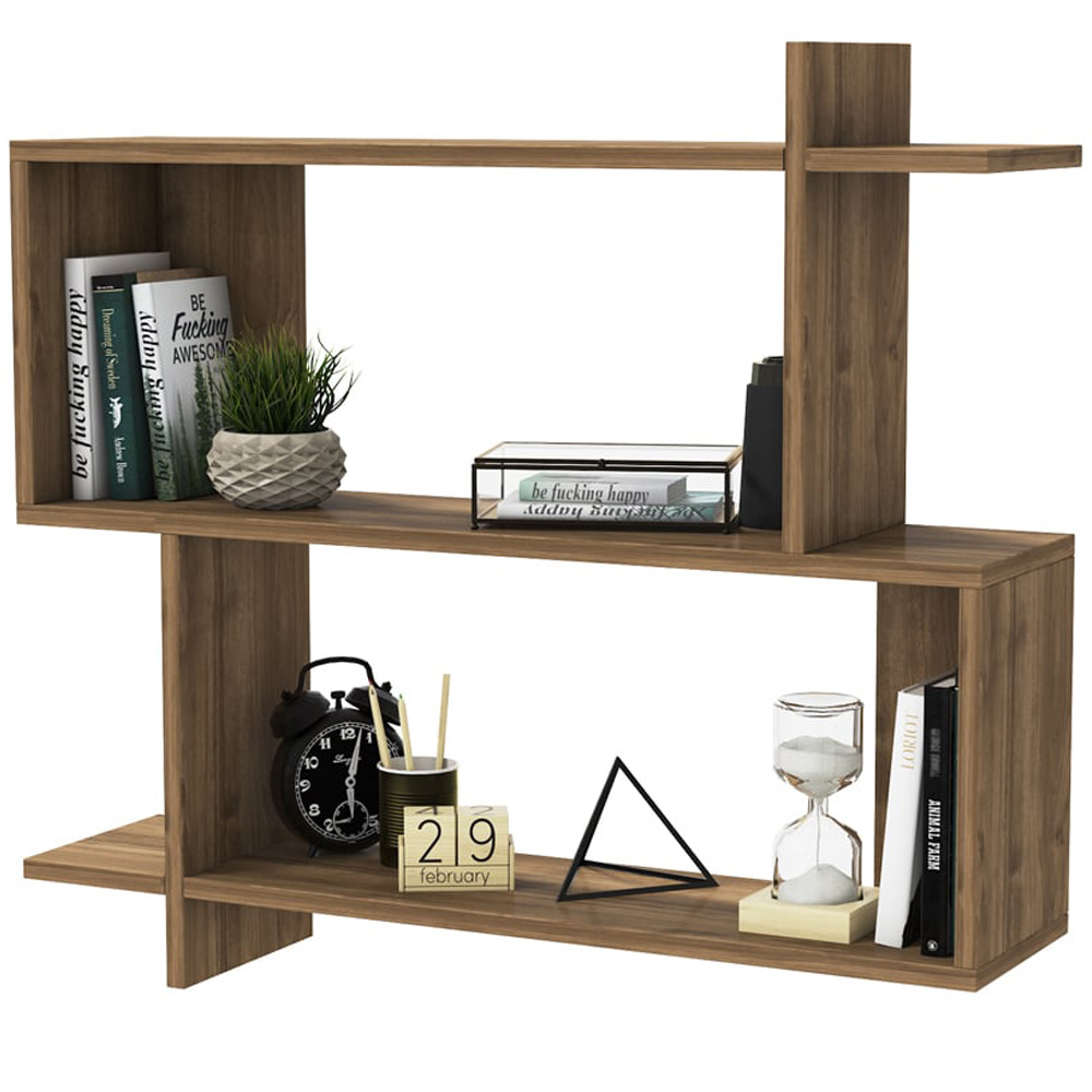 Decorotika Mina 3 Tier Walnut Zigzag Floating Shelf Image 3