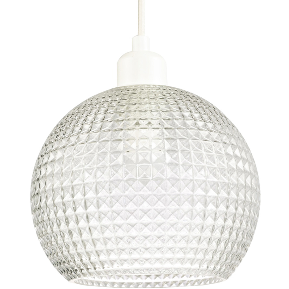 Happy Homewares Spherical Clear Glass Square Diamond Ridges Pendant Shade Image 1