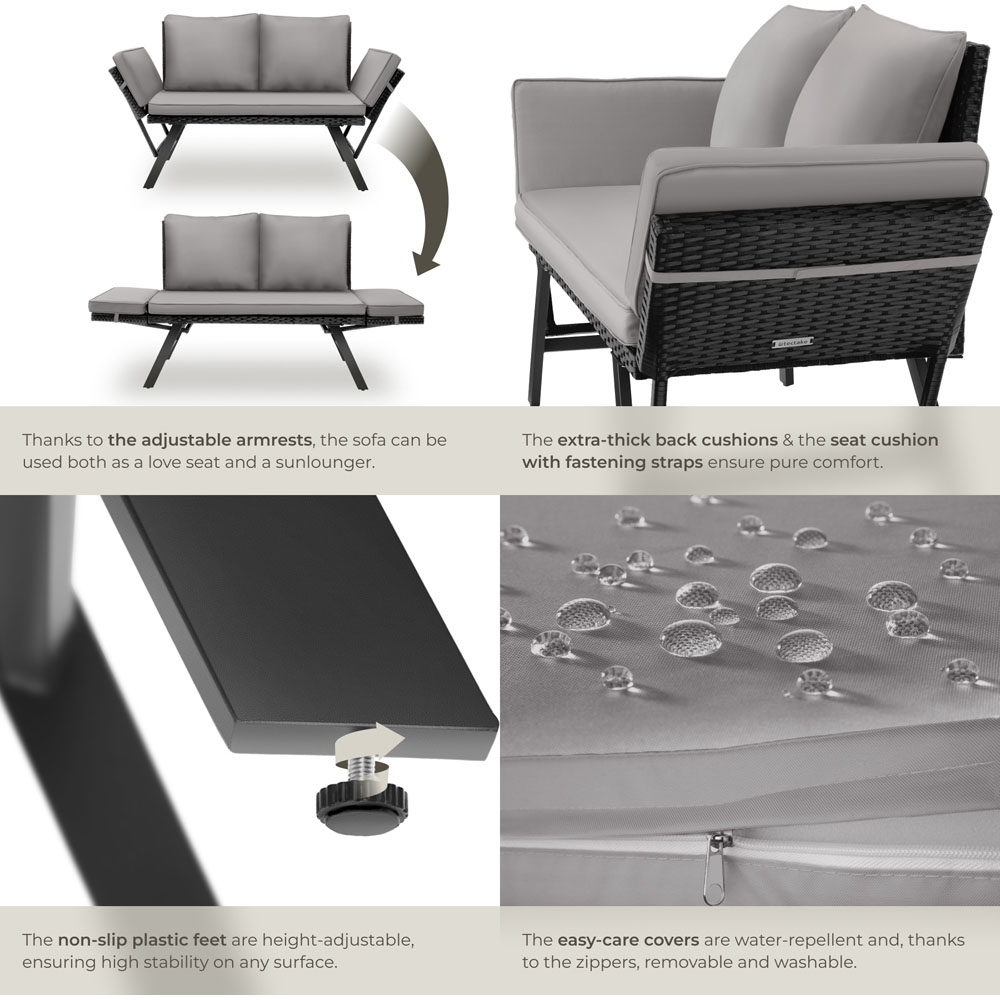 tectake Sintra 2 Seater Light Grey and Black Garden Sofa Image 5