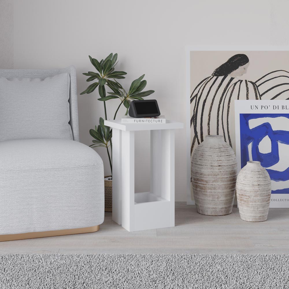 Decortie Tasos Single Shelf White Minimalist End Table Image 5