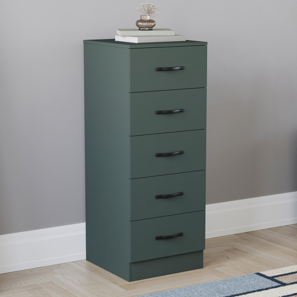 Vida Designs Riano 5 Drawer Jasper Green Narrow Chest of Drawers Image 7