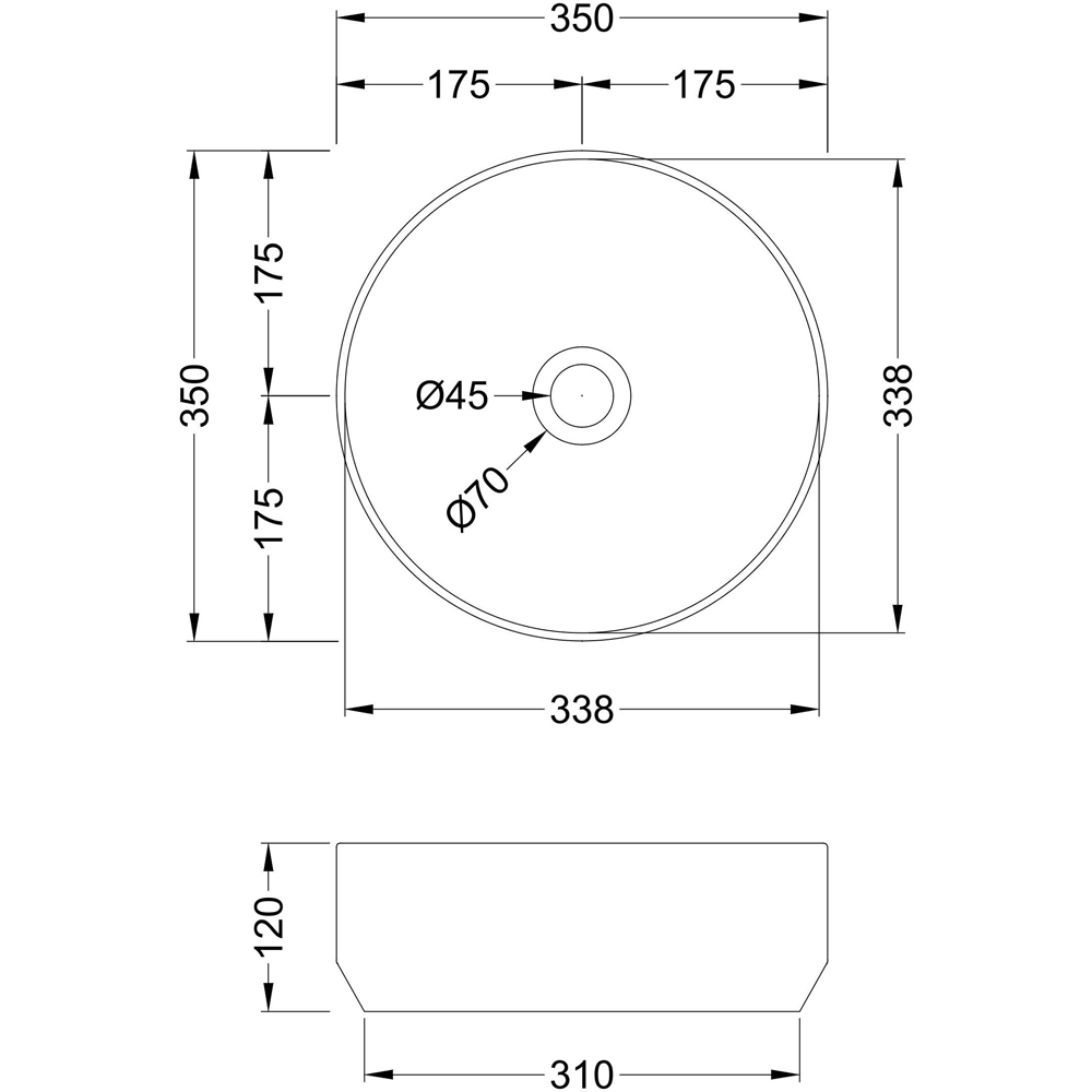 nuie White 0 Tap Hole Round Vessel 350mm Image 2