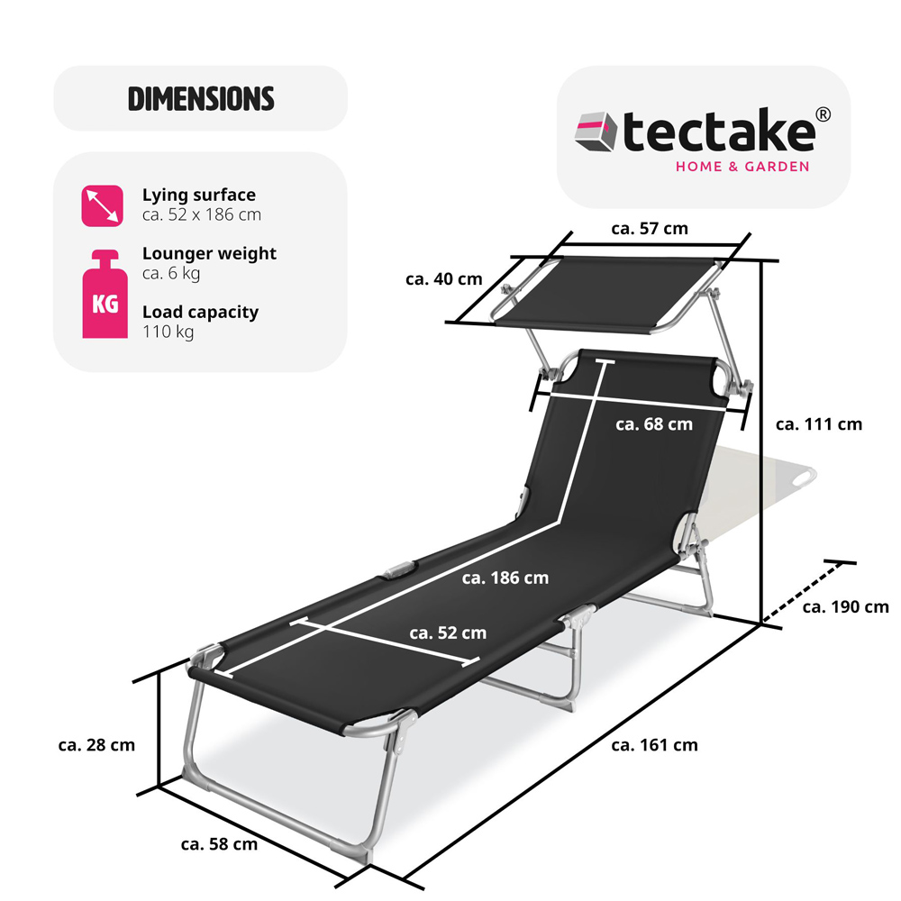 tectake Set of 2 Black 4 Step Backrest Foldable Sun Lounger Image 9