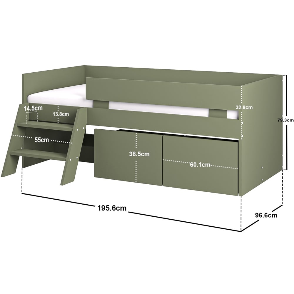 Flair Logan Single Green 2 Drawer Low Sleeper Image 7