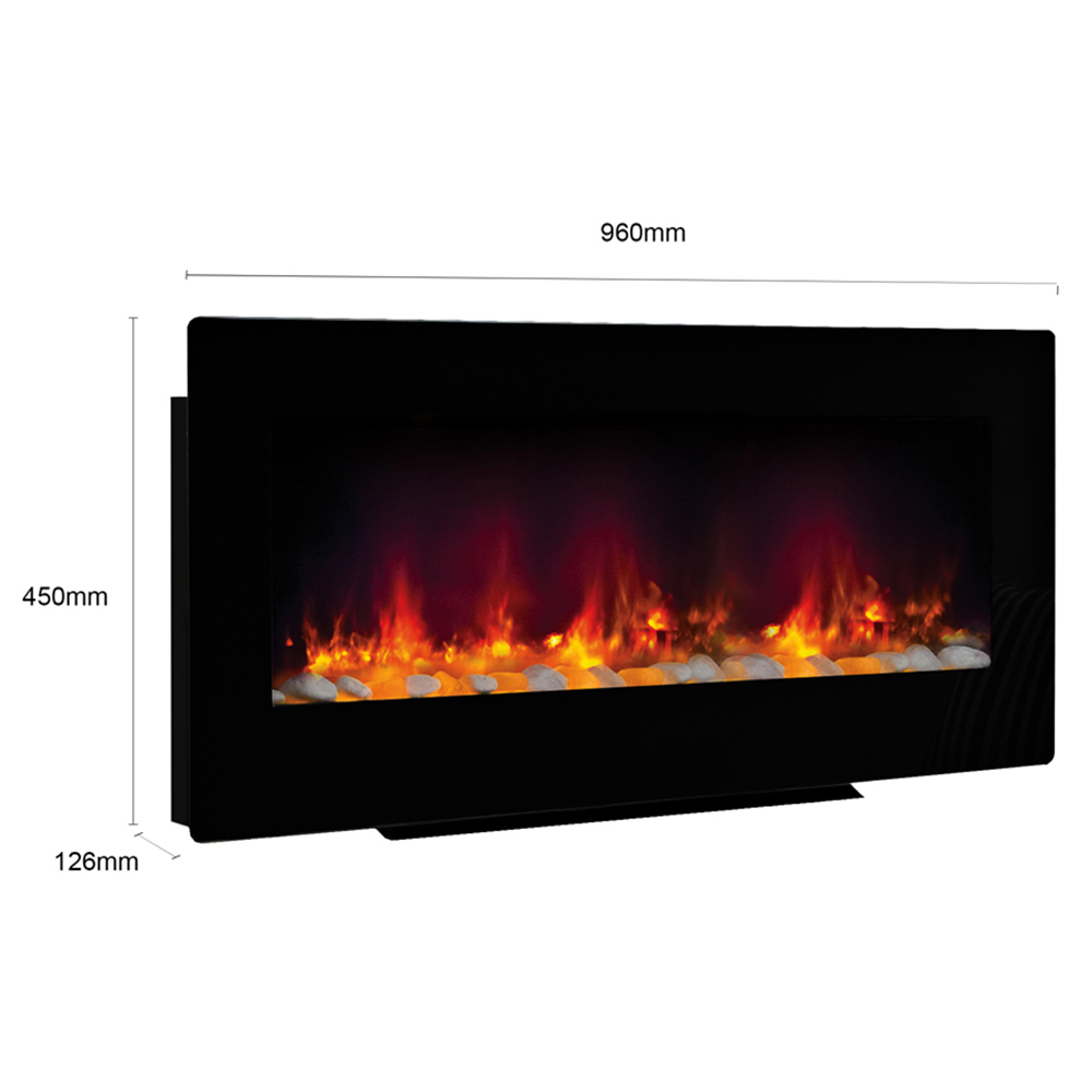 Be Modern Amari Black Glass Wall Hung Free Standing Electric Fireplace 38 inch Image 7