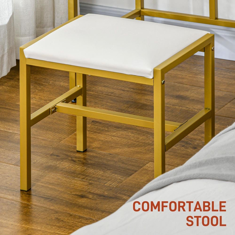 Portland 2 Drawer 4 Shelf White Makeup Vanity Desk Set with Lighting Mirror Image 6