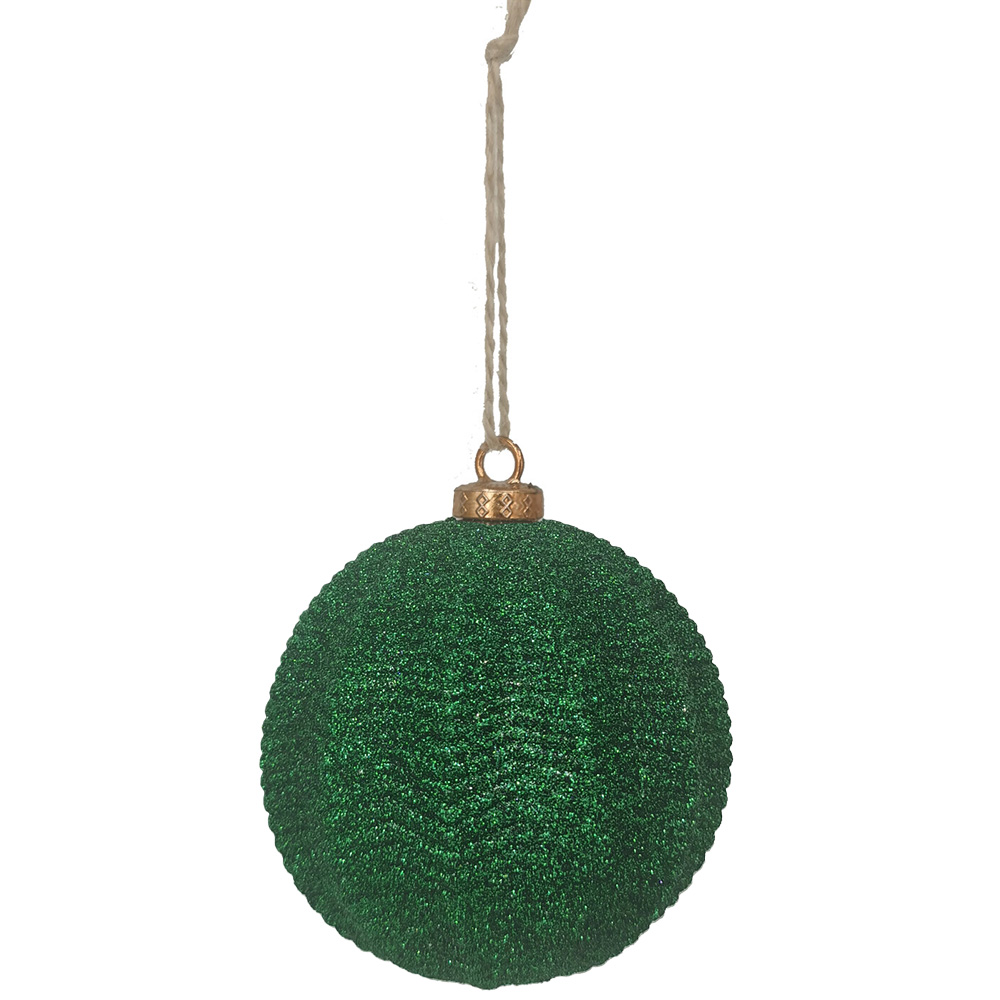 Single Royal Emerald Glitter Ridged Hanging Bauble in Assorted styles Image 3