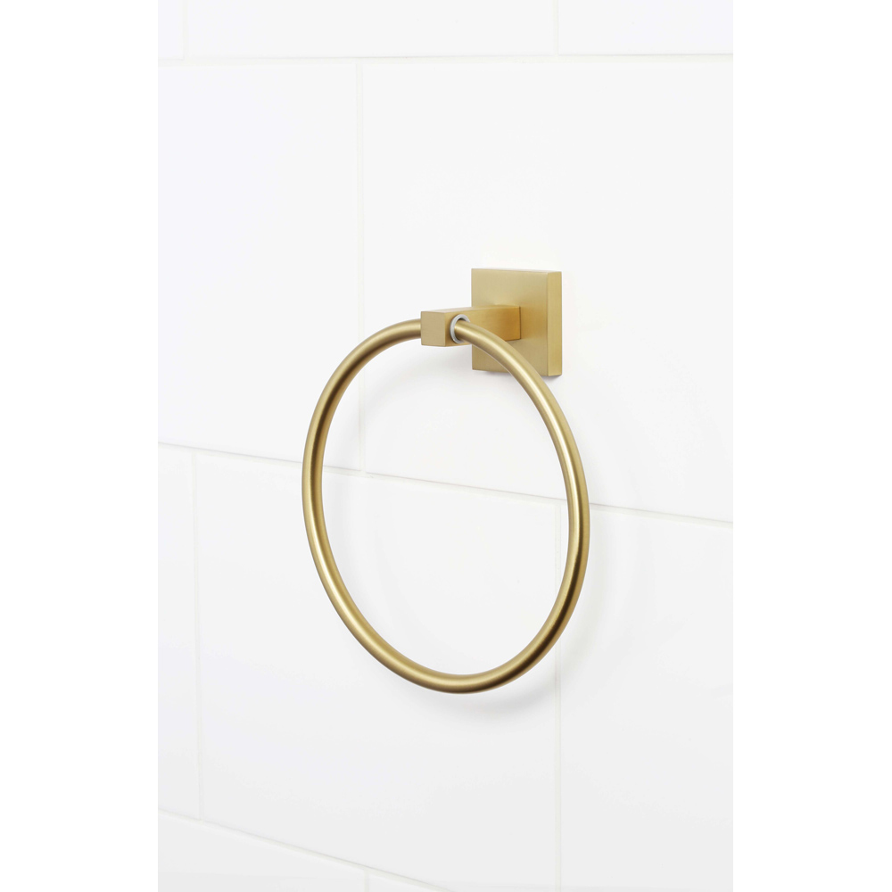 Bristan Solid Brass Brushed Brass Wall Mounted Square Towel Ring Image 2