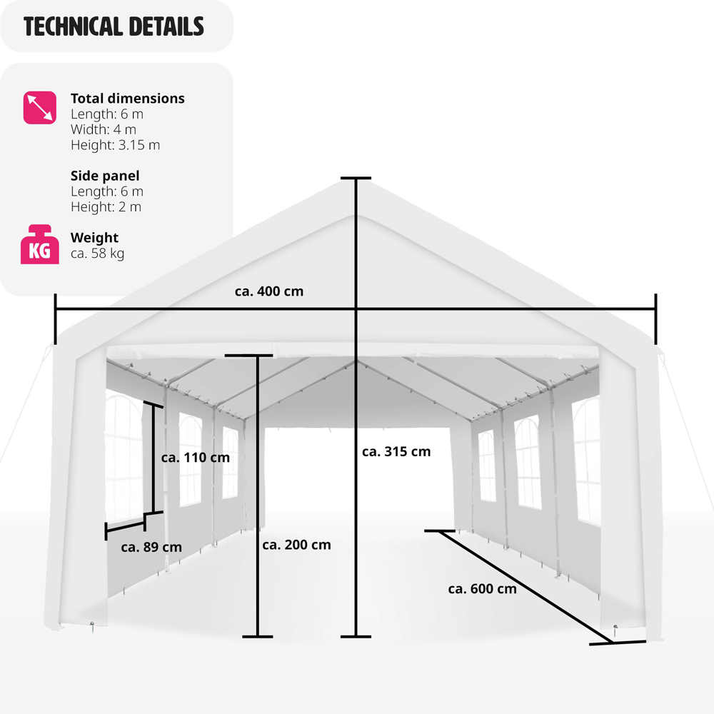 tectake Jasko 6 x 4m White Side Panel Plug In Gazebo Image 9