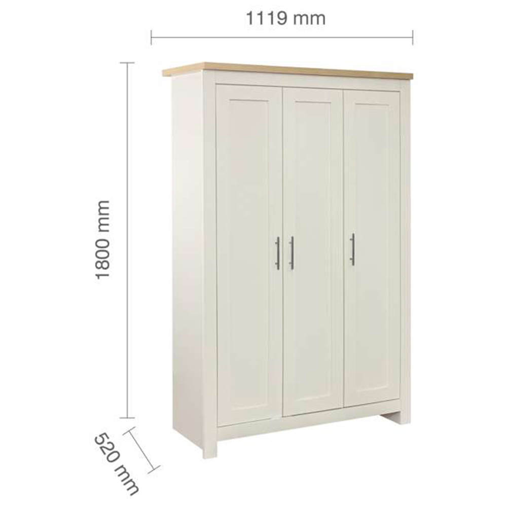 Highgate 3 Door Cream and Oak Wardrobe Image 8