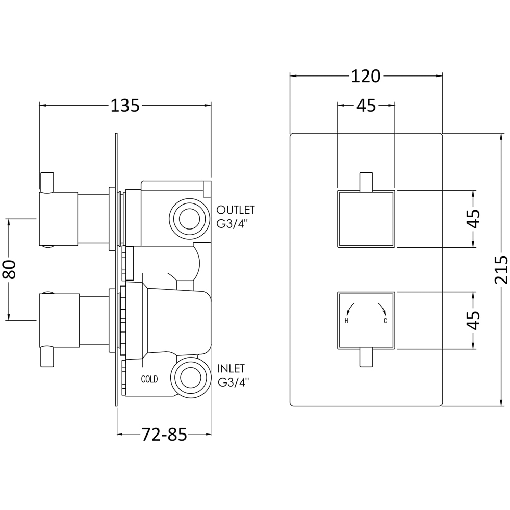 nuie Chrome Twin Thermostatic Shower Valve with Diverter Image 2