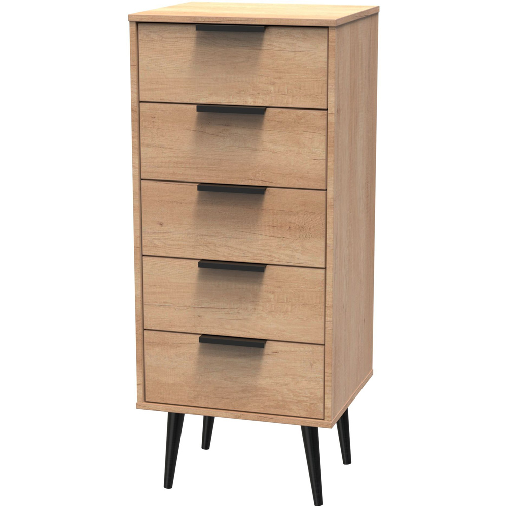 Crowndale Hong Kong 5 Drawer Nebraska Oak Tall Bedside Cabinet Ready Assembled Image 4