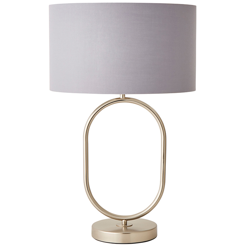 ValueLights Antonia Grey with Chrome Drum Shade Brushed Chrome Oval LED Table Lamp Image 1