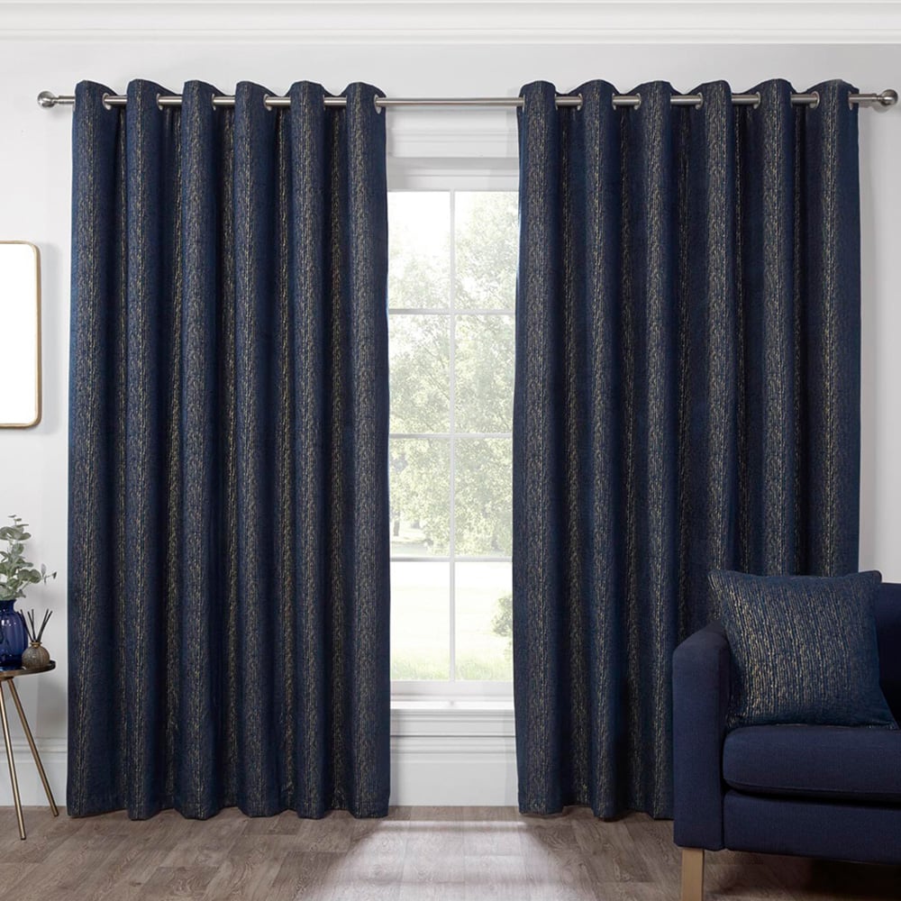 Nova Navy Chenille Jacquard Eyelet Curtain 168 x 183cm Image 2