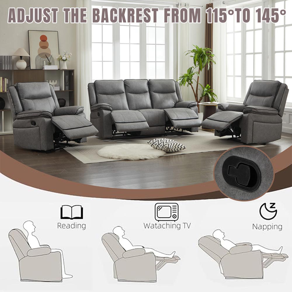 Furniture One 2 Seater Grey Manual Recliner Loveseat Sofa Image 5
