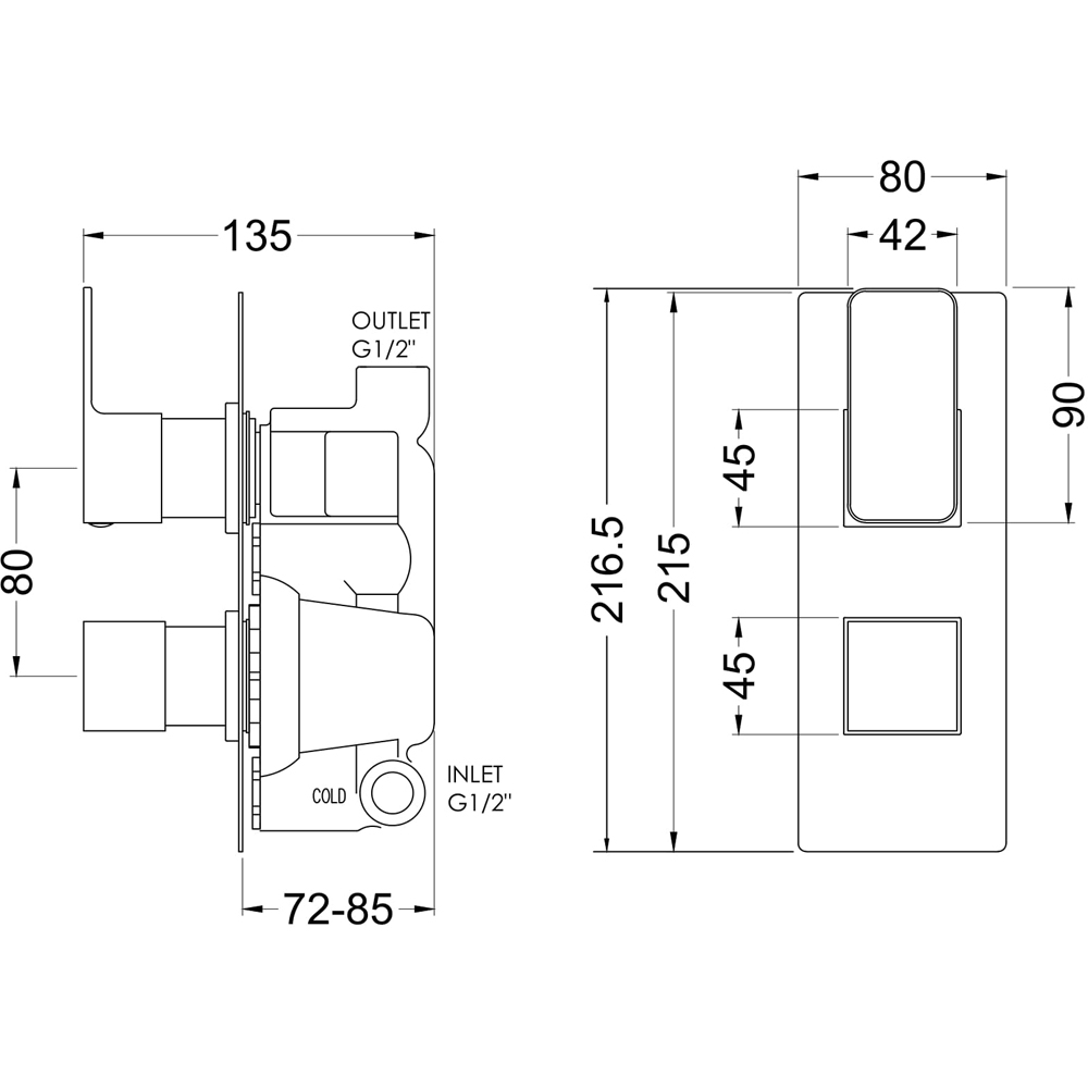 nuie Windon Brushed Pewter Twin Thermostatic Valve Image 2