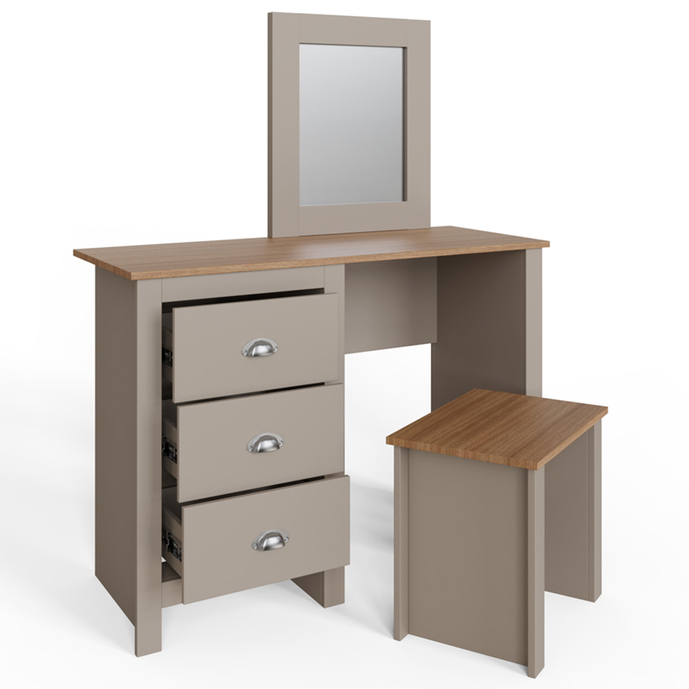 GFW Lancaster 3 Drawer Grey Dressing Table Set with Mirror Image 4