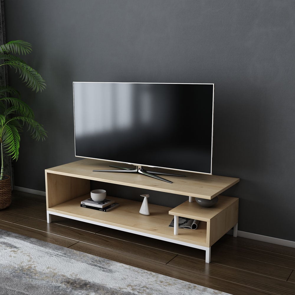 Decorotika Reilly 2 Shelf White and Sapphire Oak TV Unit Image 3
