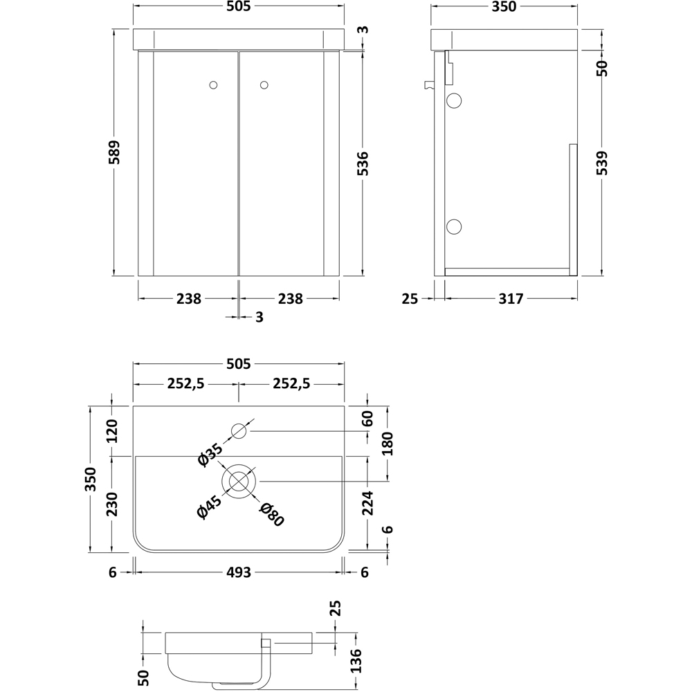 nuie Core 500mm Soft Black Wall Hung Unit with Tap and WC Image 2