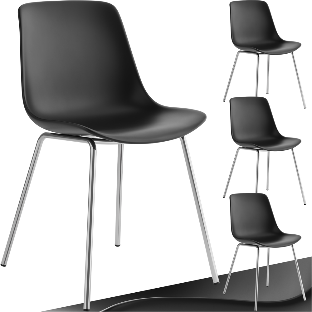 tectake Mave Set of 4 Black and Chrome Dining Chair Image 2