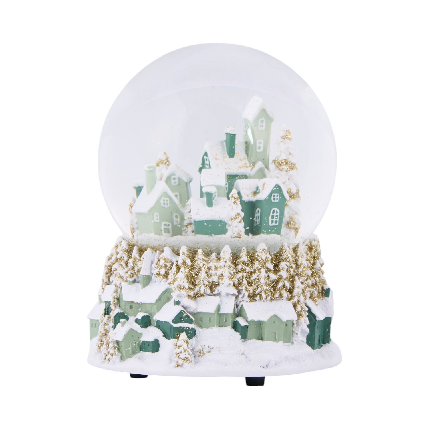 Village Scene Musical Snow GlobeWhite and Green Image 4