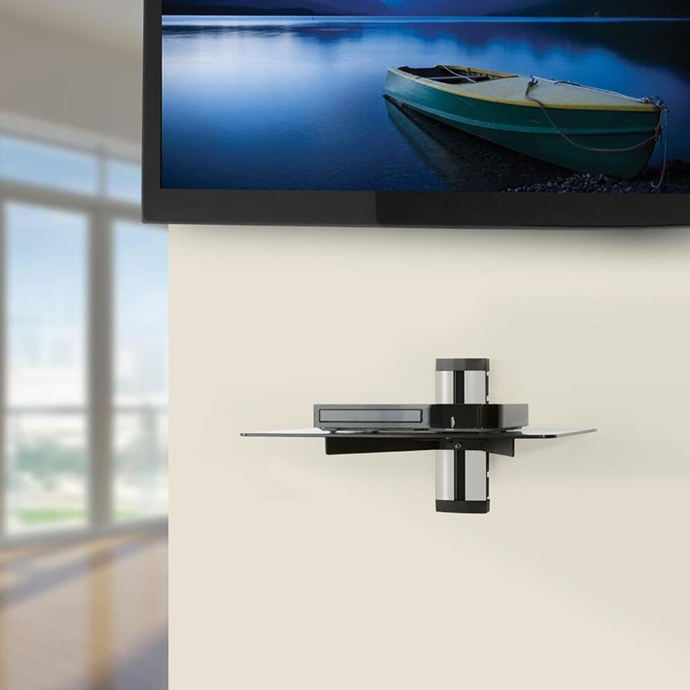 AVF Black Glass and Silver AV Accessory Shelf Unit Image 2