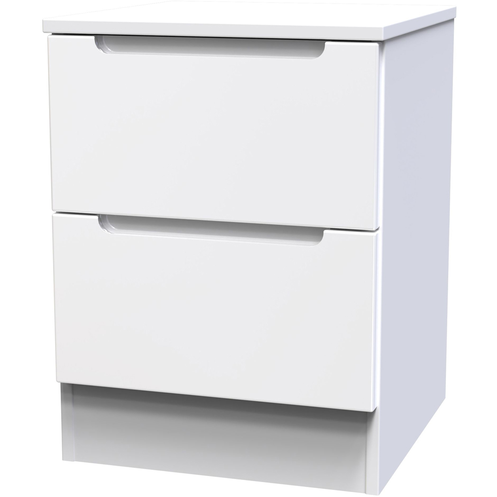 Crowndale Milan 2 Drawer White Gloss Compact Bedside Cabinet Ready Assembled Image 4