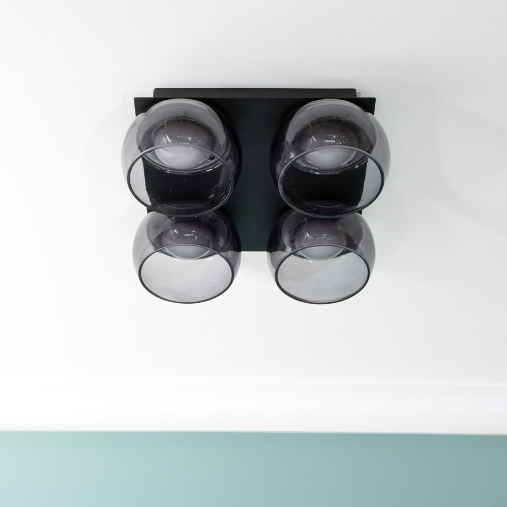 ValueLights Alissa Matt Black LED 4 Way Ceiling Light with Smoked Glass Image 4