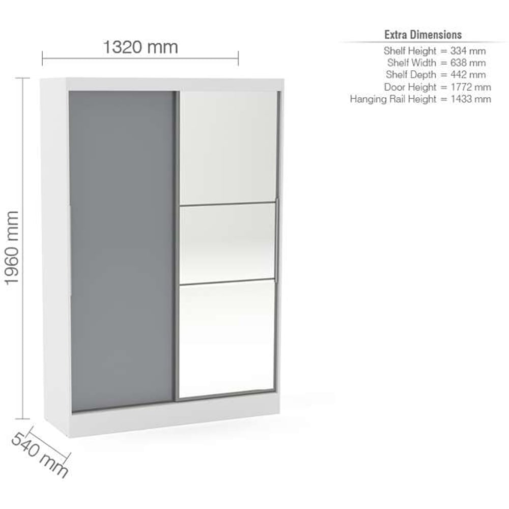 Lynx 2 Door Grey and White Mirror Sliding Wardrobe Image 3