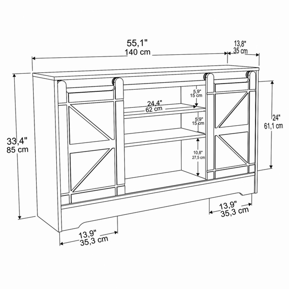 Decorotika Oak and White Barn Door TV Unit Image 6