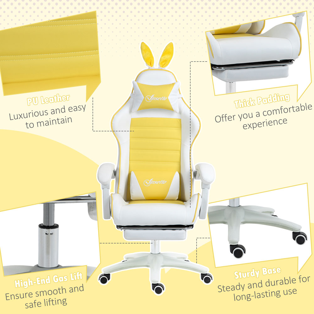Portland Yellow Rabbit Ear Gaming Chair with Footrest Image 6