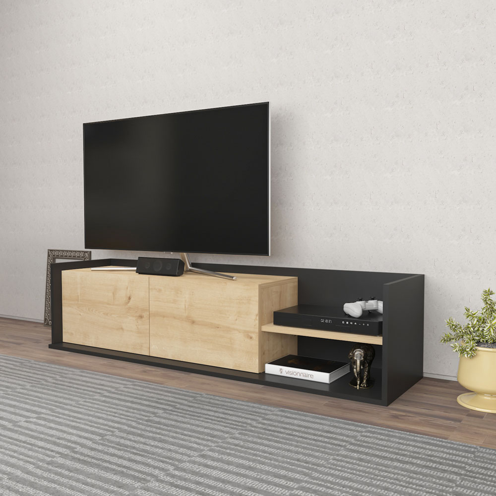 Decorotika Krog 2 Door 2 Shelf Anthracite and Sapphire Oak TV Unit Image 4