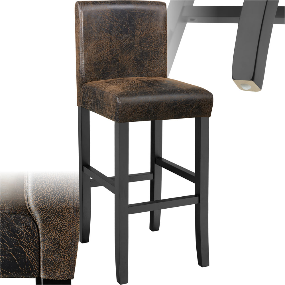 Tectake Antique Brown Leather Padded Bar Stool Image 2