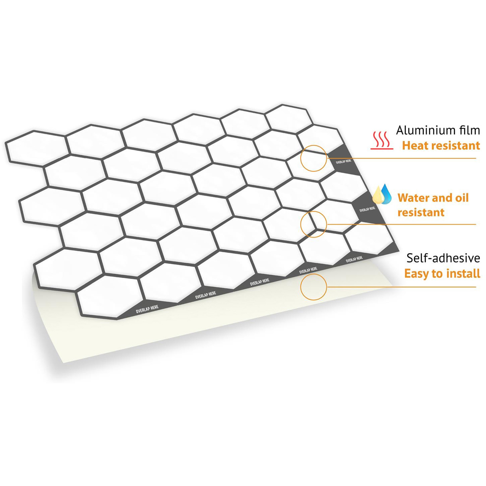 Wallplus Shimmering White Honeycomb Wall Tile Sticker 28.5 x 14 cm 12 Pack Image 5