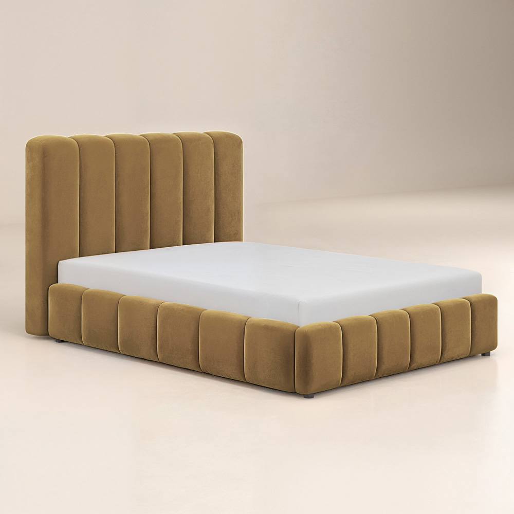 SOLACE+CO Emilie Double Mocha Velvet Ribbed Ottoman Bed Image 2