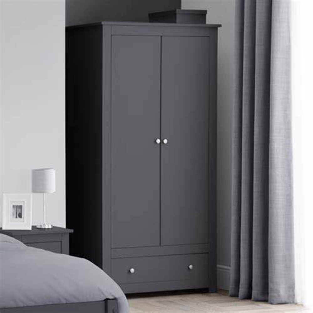 Julian Bowen Radley 2 Door Single Drawer Anthracite Wardrobe Image 1